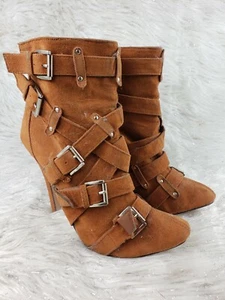 WET SEAL Brown Strappy Heel Booties Boots Size 8.5 - Picture 1 of 6