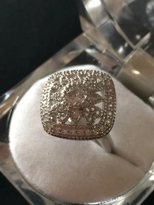 Anello in argento 925 quadrato filigrana con zirconi A22 - Immagine 1 di 4