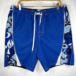SPEEDO Board Shorts Swim Trunks Mens Medium Blue Flowers Hawaiian Lined - Picture 1 of 10