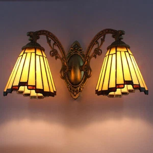 Vintage Tiffany Style Mirror Vanity Lighting Wall Sconce Light Striped Deco - Picture 1 of 9