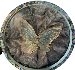 6-pcs, Butterfly on White Flower with Black Backround 4" Round Coaster Set - Picture 1 of 8