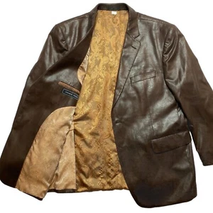 Andrew Fezza Blazer Sport Coat Men's 46S Brown Faux Vegan Leather Suit Jacket - Picture 1 of 14