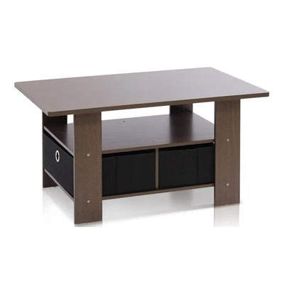 Furinno Andrey Engineered Wood Coffee Table with Bin Drawer in Dark Brown/Black - Image 1 of 3