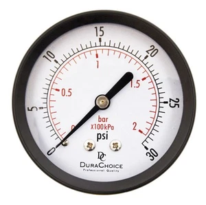 2-1/2" Utility Pressure Gauge, 1/4" NPT, Blk Steel Case, Ctr Back, 0-30PSI - Picture 1 of 4
