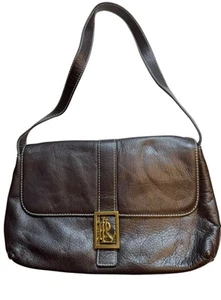 Bolso de Hombro de Colección Lauren Ralph Lauren Cuero Marrón Pequeño Monograma Suave - Imagen 1 de 18