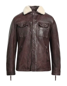 Men’s Brown Leather Aviator Jacket with Shearling Collar – Vintage Style Bomber - Picture 1 of 5