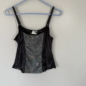 VTG Steve Madden Y2K 90s Tank Top Velour Black Disco Silver Glitter Whimsigoth - Picture 1 of 5