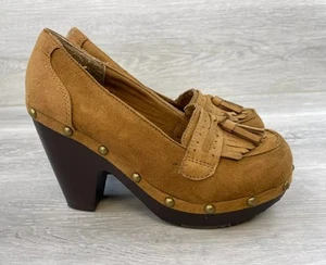 Union Bay Damen braun Stoff Quaste Clogs 8 Nieten Y2k klobige Plateau-Heels - Bild 1 von 10