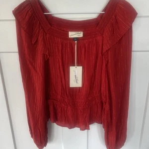 NWT Ojai Ginger Universal Thread Puff Sleeve Ruffle Shoulders Blouse Sz S - Pic - Picture 1 of 10
