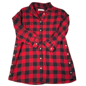 Zara Kids Shirt Dress Girls Size 9 Red Black Buffalo Plaid Button Down Cotton - Picture 1 of 4