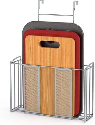 Organizador de puerta de gabinete simple para artículos para el hogar, 12,5" Wx3,75" Dx18" H, malla plateada  Foto 1 de 4