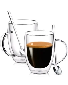 Double Wall Glass Coffee Mugs, 12 Oz Clear Coffee Mugs with Handle, Insulated Gl - Picture 1 of 7