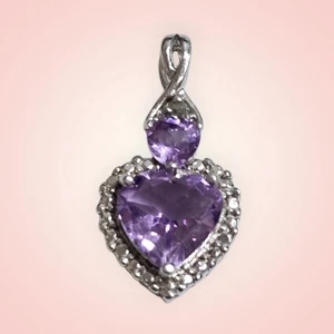 NWOT Sterling Silver 925 Amethyst Heart Pendant With Diamond Accent - Picture 1 of 4