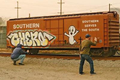 Custom Painted N scale Southern Boxcar-Hand Painted Graffiti Art by @chero_487 - Image 1 of 4