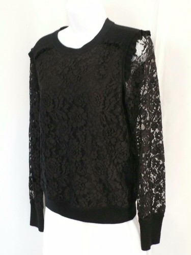 Maglione TORY BURCH nero pizzo sovrapposto davanti e manica morbido lana merino taglia S