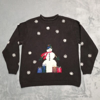 Suéter de Navidad para Mujer Grande Negro Muñeco de Nieve Vacaciones Retro Y2K Años 90 Abuela Foto 1 de 4