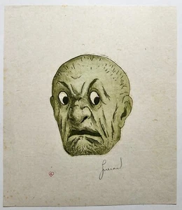 Henri GUERARD - Masque japonais, la peur. Avant 1888. Eau-forte originale signée - Bild 1 von 3