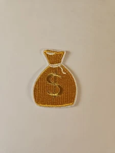 Gold Money Bag Embroidered Patch / Western Style Embroidery Of $ Treasure Sack - Picture 1 of 4