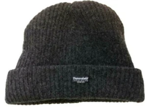 Dark Grey 3M Thinsulate Lined Rag Wool Beanie Stretch Thermal Winter Hat Cap Ski - Picture 1 of 2