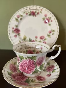 Royal Albert Flor Mes Noviembre Set Taza de Té Platillo Plato Crisantemo  - Imagen 1 de 12