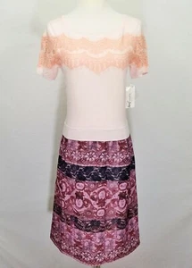 Maison Jules Small Dress Short Sleeve Color blocked Pearl Combo Peach Red New - Picture 1 of 10