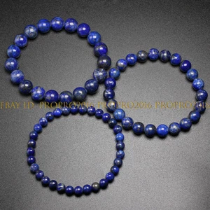 "Pulsera elástica redonda de piedras preciosas redondas de piedra preciosa azul natural 6/8/10 mm 7,5""" - Imagen 1 de 7