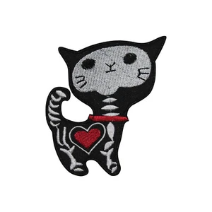 Goth Cat Skeleton Embroidery Iron on Sew on Patch Badge For Clothes - Picture 1 of 1