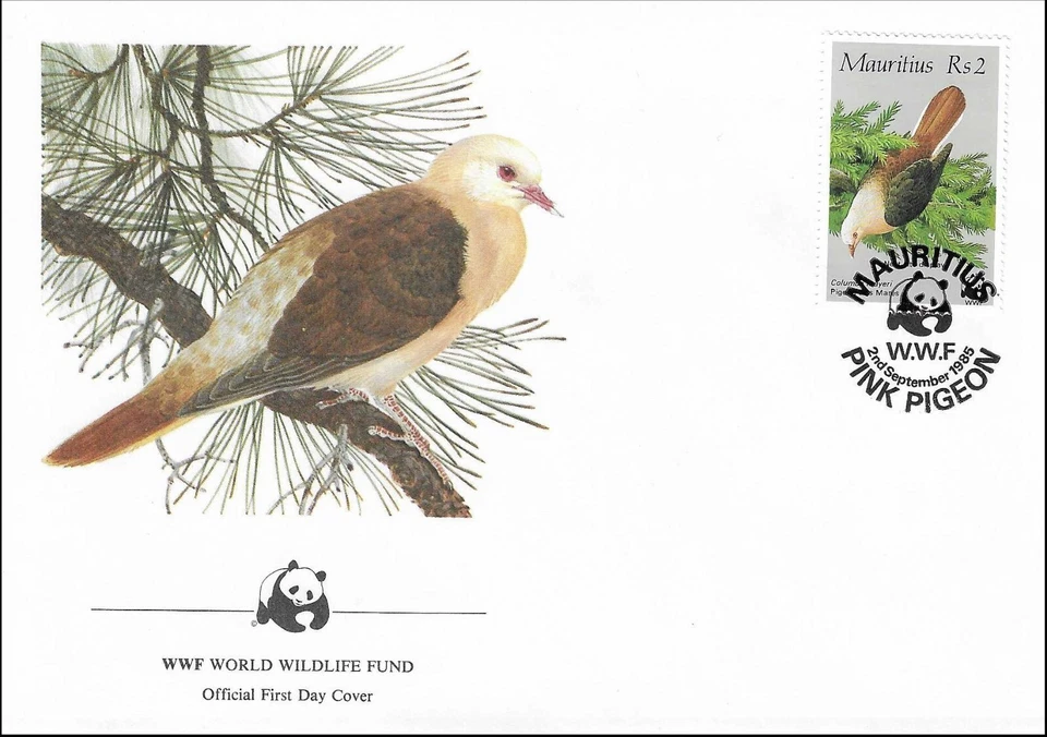 Paloma rosa Columba Mayeri pájaro adulto naturaleza Mauricio FDC 1985 Foto 1 de 1