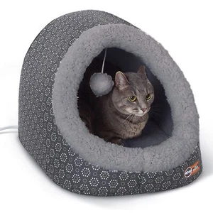 Heated Cat Cave and Tunnel 17 x 15 Soft Fleece Cozy Pet Bed with Toy - Picture 1 of 10