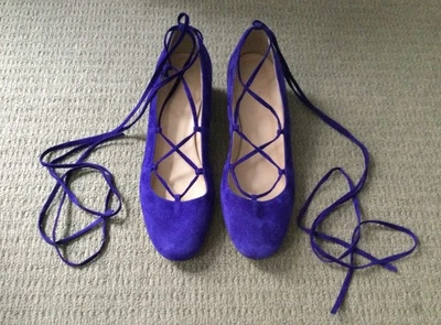J CREW Italy purple suede lace up round toe block heels NWOT Women’s 8 - Image 1 of 4