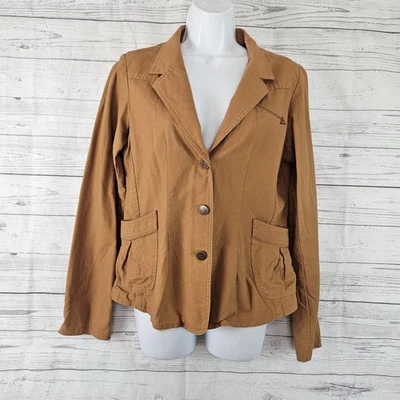 Chaqueta Blazer Cruel Niña Mujer Talla Grande Marrón Sólido Botón Frontal Algodón Foto 1 de 4