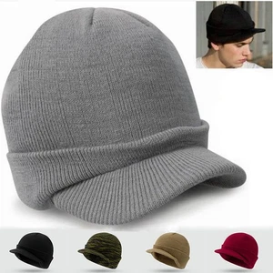 Men's Winter Beanie Hat with Brim Warm Double Knit Cuff Beanie Cap - Picture 1 of 11