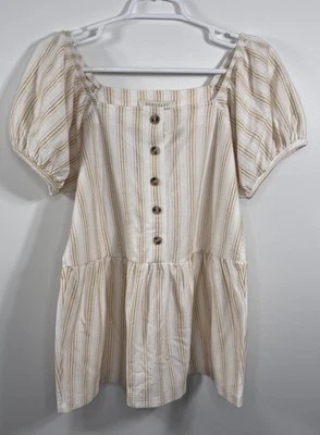 Blusa Downeast para mujer nueva con etiquetas M amarilla y blanca a rayas manga corta cuello cuadrado Foto 1 de 4