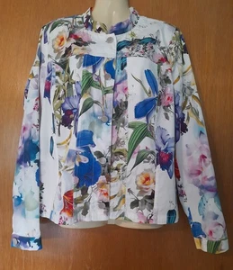 Erfo Watercolour Floral Summer Bomber Jacket Size UK 12 Eur 38 - Picture 1 of 6