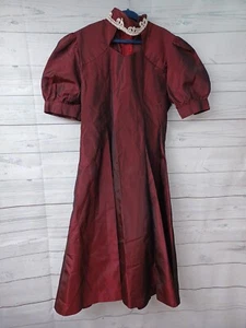 Vtg Girl Red Burgundy Taffeta Dress Gown Iridiscent Sz 8 Handmade - Picture 1 of 6