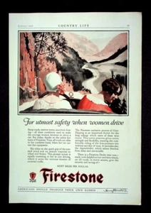 Anuncio impreso Firestone Tire Company 1926 para dama escena de campo de conducción A2 - Imagen 1 de 1