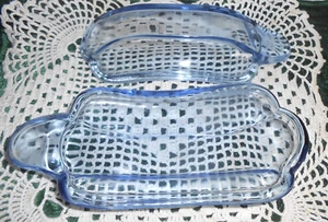 Vintage Heavy Light Blue Clear Glass 9” banana split ice Cream Sundae Boat - Picture 1 of 3