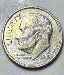 π₯ 2000 P Roosevelt Dime ERROR Double Struck Collar Obverse And Reverse - Picture 1 of 6