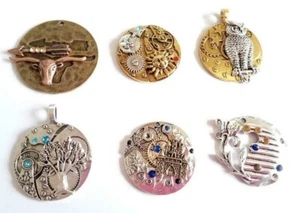 Steampunk Themed Pendants, Cow, Owl, Castle, Gears, Tree, Flower - you choose  - Picture 1 of 19