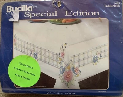 1994 Bucilla Fiesta Floral Stamped Embroidery Tablecloth NIP - Image 1 of 3