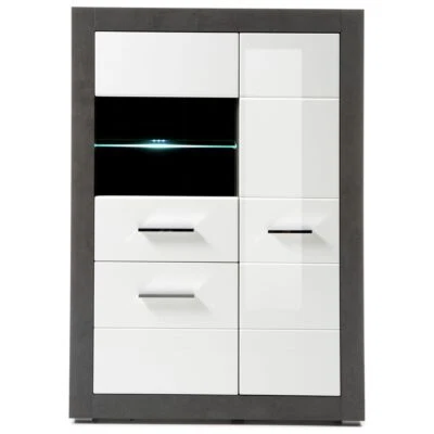 Vitrinen-Highboard Hochglanz weiß Sideboard Anrichte Wohnmöbel Beistellschrank  - Bild 1 von 4