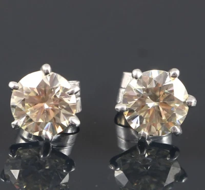 Aretes solitarios de diamantes champán certificados tratados de 3,50 quilates, plata 925 Foto 1 de 4