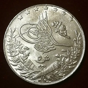 Ottoman Egypt, Muhammad V Silver AH1327/6 (1913) KM#308, 5 QIRSH ABOUT UNC WOW ! - Imagen 1 de 2
