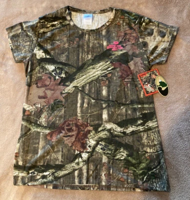 Mossy Oak Shirt Break Up Womens Large Camo Short Sleeve Infinity Hunting Cap Sle - Image 1 of 4