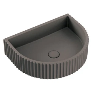 Fienza Valentina Fluted Arch Concrete Wall Basin Warm Grey RB078 - Picture 1 of 2