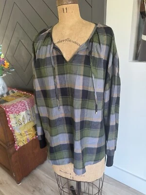 Blusa Juicy Couture Mujer Top XXL Grande Verde Gris Cuadros Cuello Dividido Nueva con Etiquetas Foto 1 de 4