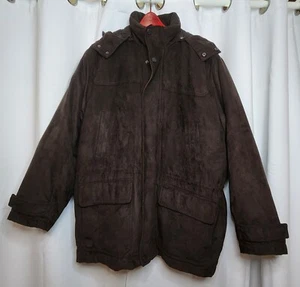 LONDON FOG Heavy Winter Jacket Coat XL Faux Suede Removable Hood Quilted Liner - Picture 1 of 19