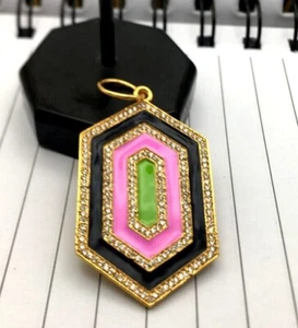 HANDMADE Minimal Long Silver Alloy Enamel Pendant Necklace AAA Cubic Zirconia - Picture 1 of 24