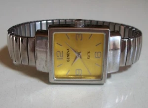 Women's Stretch Band Silver Finish Gold Dial Fashion Dressy Casual Watch - Picture 1 of 5