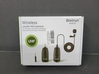 NEW Bietrun Wireless Lavalier Microphone UHF WXM10 iPhone Android Samsung Camera - Image 1 of 3